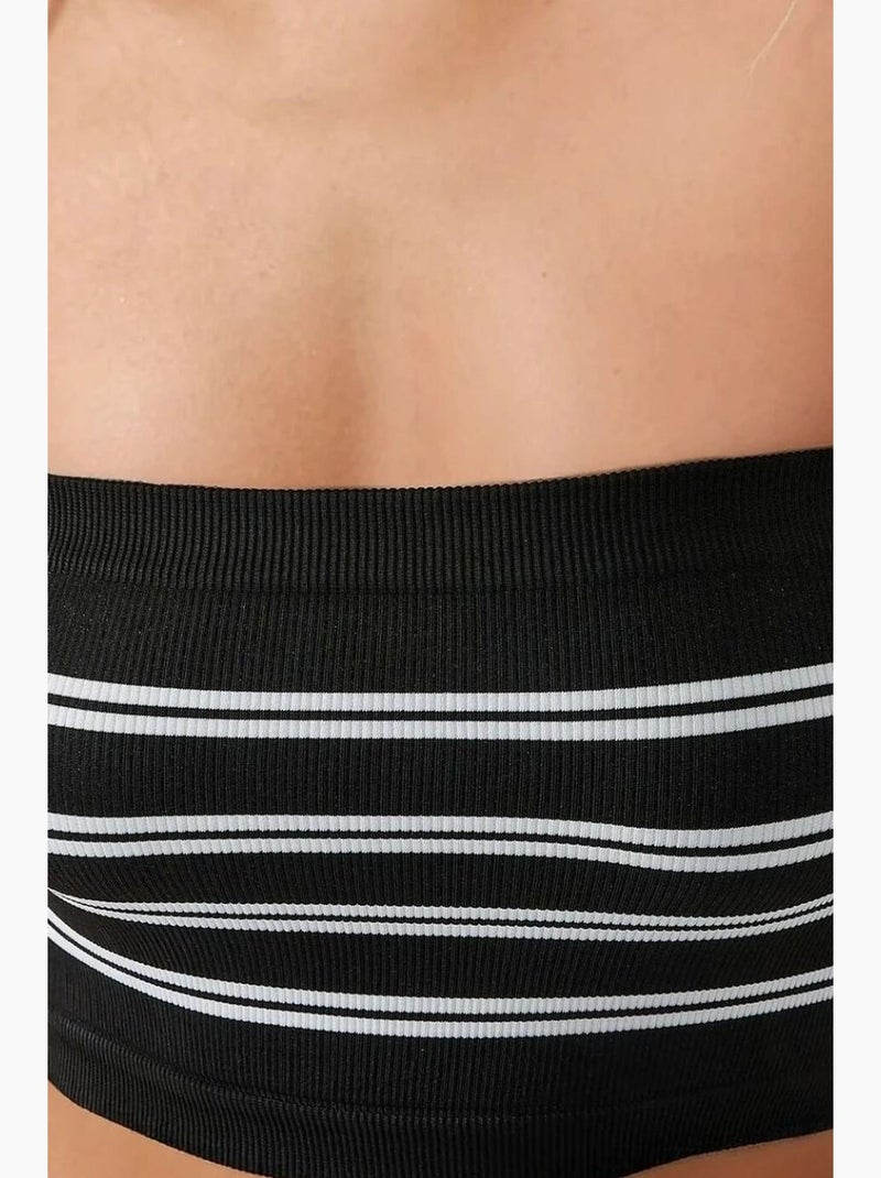 Bustier court rayé côtelé hiccup Noir - Kiabi