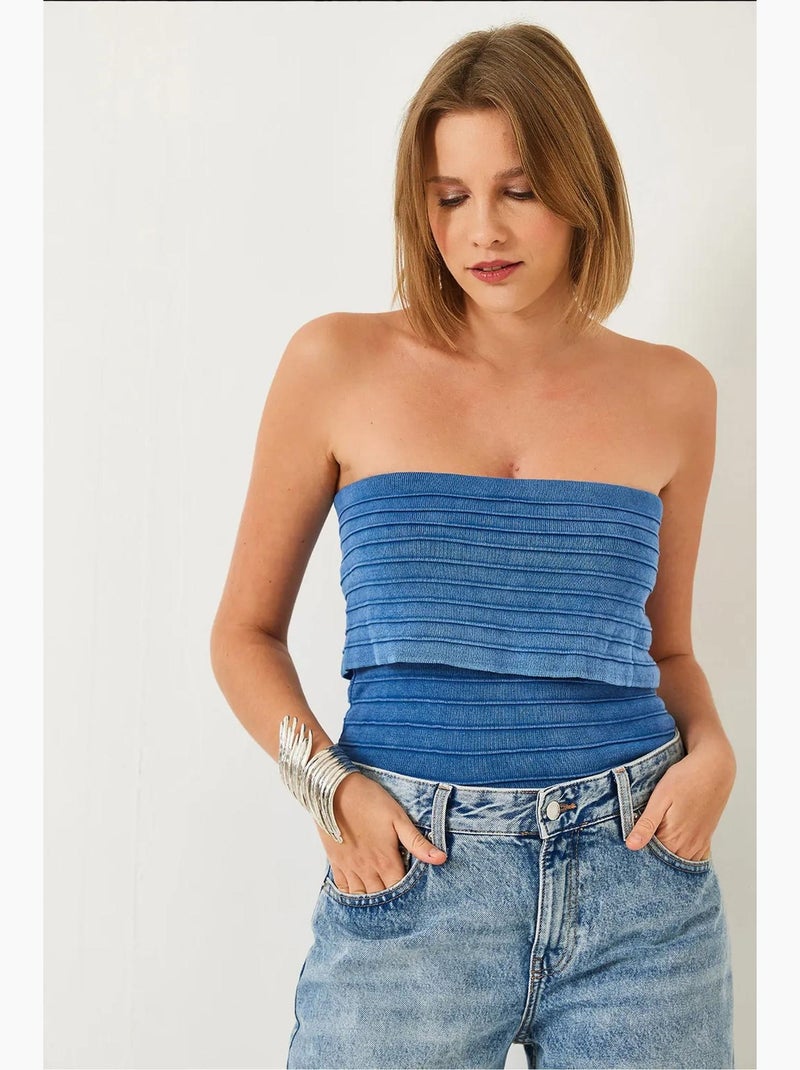 Bustier court texturé côtelé lucci Bleu clair - Kiabi