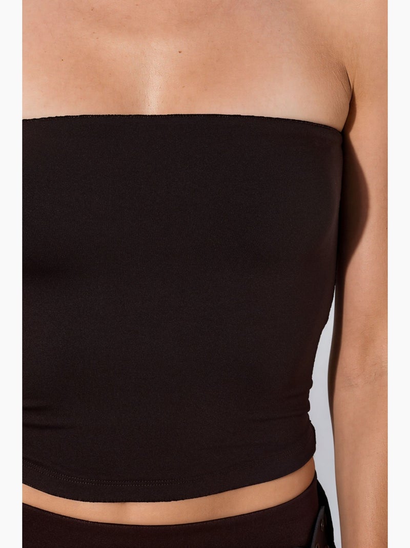 Bustier court uni sans bretelles en jersey stretch busem Marron chocolat - Kiabi