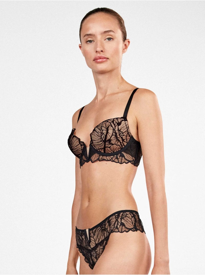 Bustier effet push up dentelle florale Noir - Kiabi