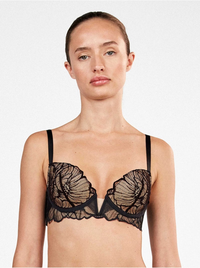 Bustier effet push up dentelle florale Noir - Kiabi