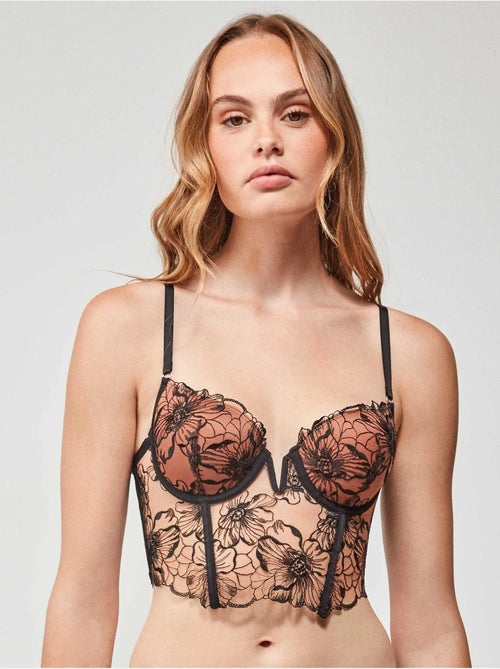 Bustier en tissu brodé de fleurs bonnets b et c - Kiabi Bustier en tissu brodé de fleurs bonnets b et c - Kiabi