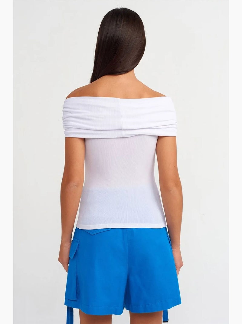 Bustier épaules dénudées côtelé ajusté dilvin Blanc - Kiabi