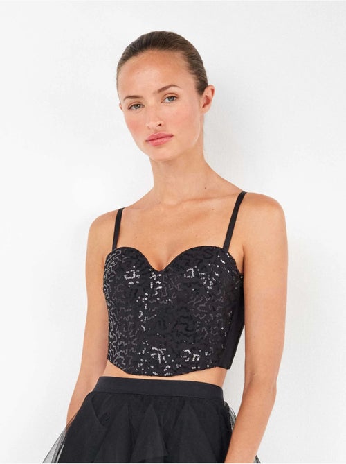 Bustier noir à paillettes au design éblouissant - Kiabi Bustier noir à paillettes au design éblouissant - Kiabi