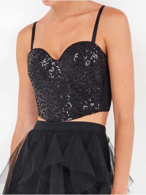 Bustier noir à paillettes au design éblouissant - Kiabi Bustier noir à paillettes au design éblouissant - Kiabi