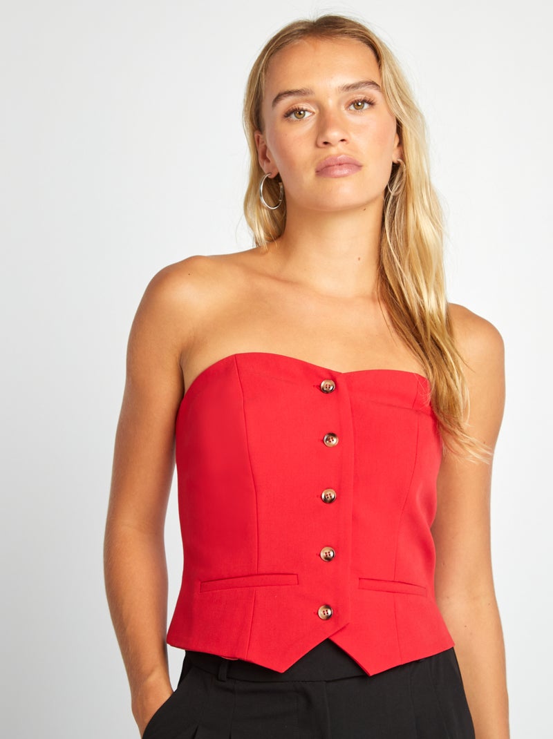 Bustier uni boutonné Rouge - Kiabi