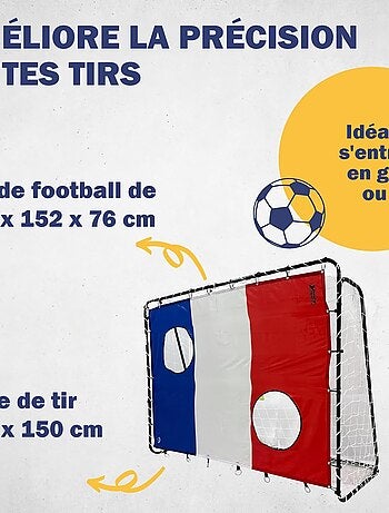 But de football 213 x 152 x 76 cm en noir avec cible de tir "France