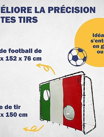 But de football 213 x 152 x 76 cm en noir avec cible de tir "Italie