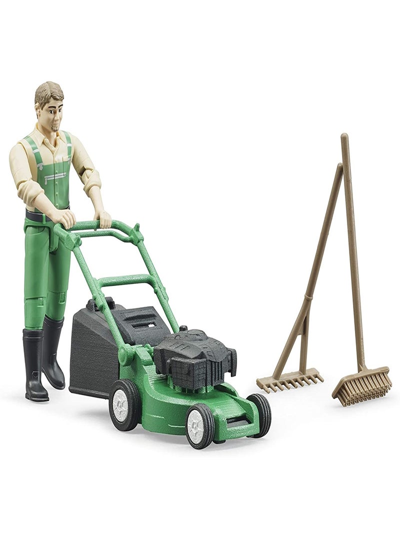 bworld Jardinier avec tondeuse à gazon et outils de jardinage Vert - Kiabi