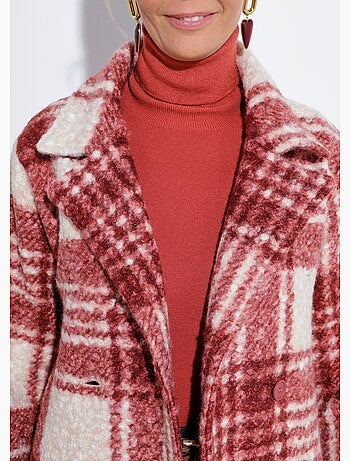 Caban carreaux long façon laine bouclée - Afibel