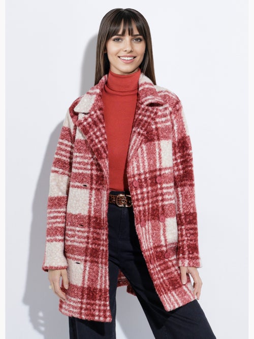 Caban carreaux long façon laine bouclée - Afibel - Kiabi