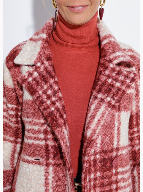 Caban carreaux long façon laine bouclée - Afibel - Kiabi