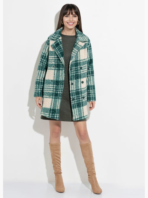 Caban carreaux long façon laine bouclée - Afibel - Kiabi