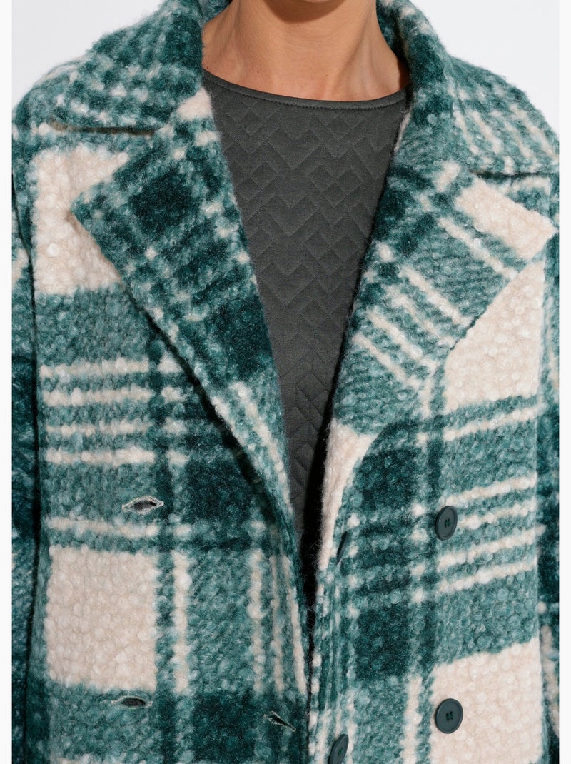 Caban carreaux long façon laine bouclée - Afibel Vert - Kiabi
