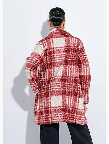 Caban carreaux long façon laine bouclée