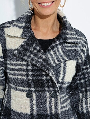 Caban carreaux long façon laine bouclée