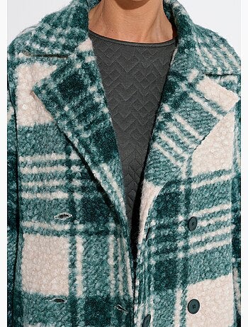 Caban carreaux long façon laine bouclée
