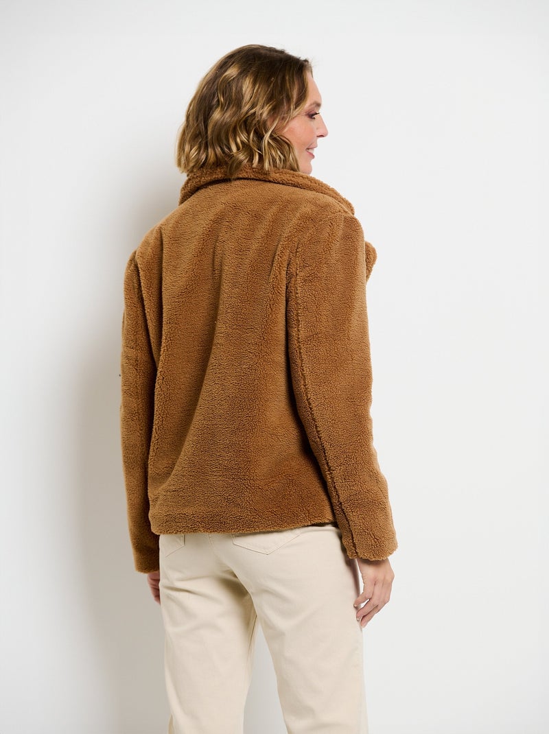 Caban court chaud effet peluche Camel - Kiabi