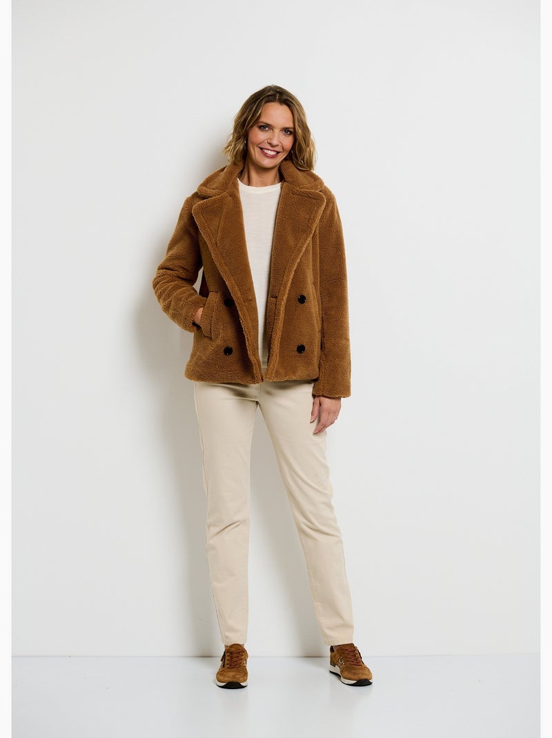 Caban court chaud effet peluche Camel - Kiabi