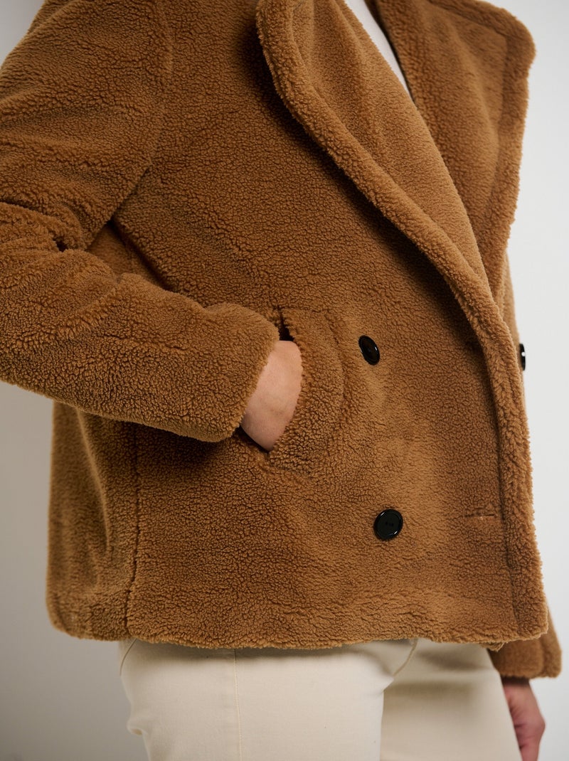 Caban court chaud effet peluche Camel - Kiabi