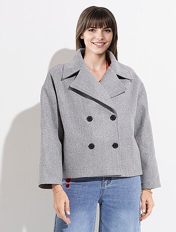 Caban court uni façon drap de laine - Afibel