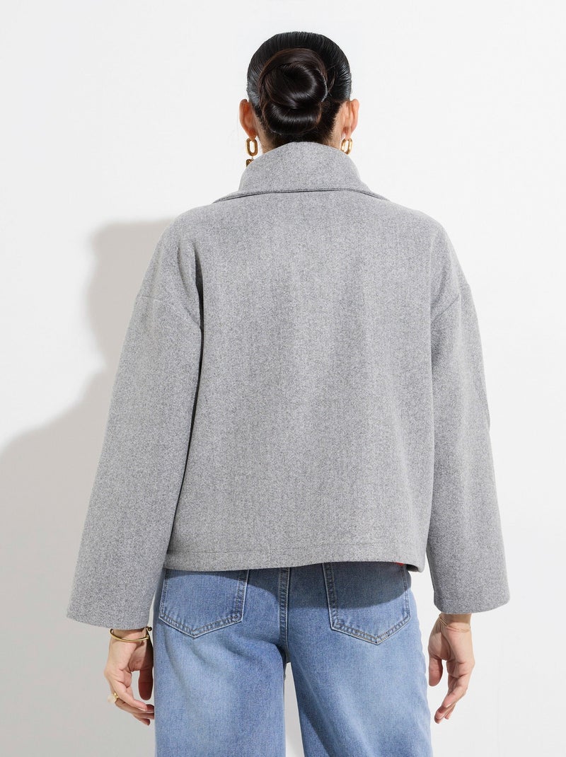 Caban court uni façon drap de laine - Afibel Gris chiné - Kiabi