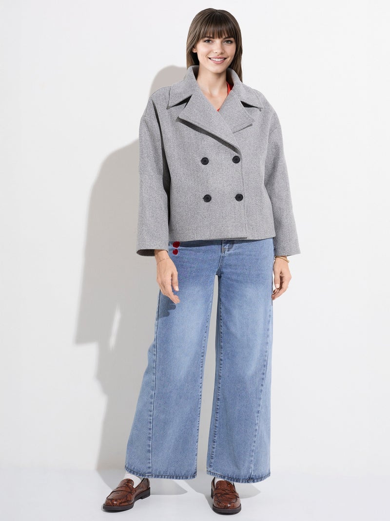 Caban court uni façon drap de laine - Afibel Gris chiné - Kiabi