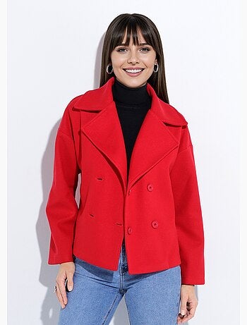 Caban court uni façon drap de laine - Afibel