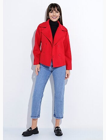 Caban court uni façon drap de laine - Afibel