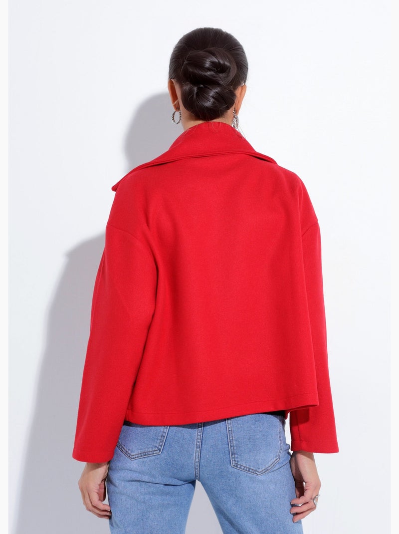 Caban court uni façon drap de laine - Afibel Rouge - Kiabi
