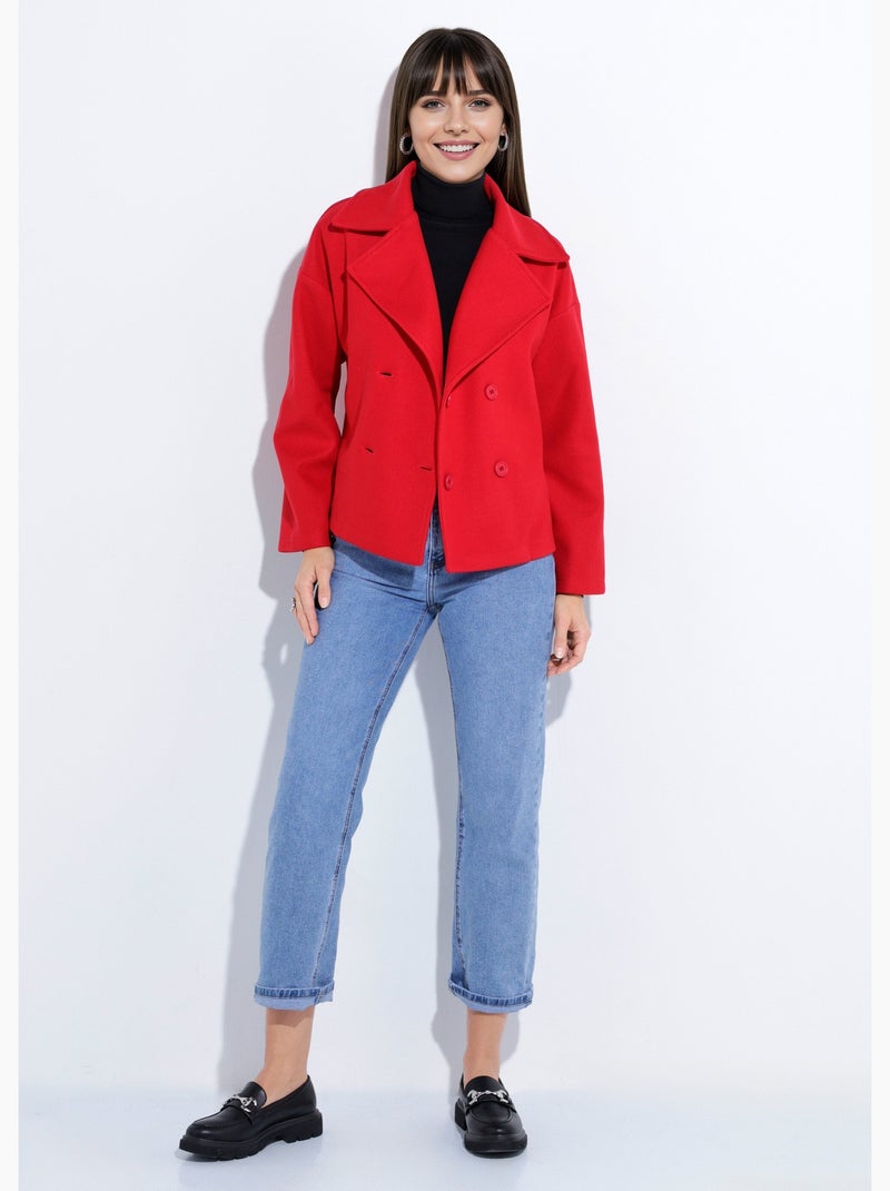 Caban court uni façon drap de laine - Afibel Rouge - Kiabi