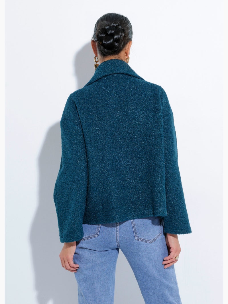 Caban court uni façon laine bouclée - Afibel Bleu canard - Kiabi