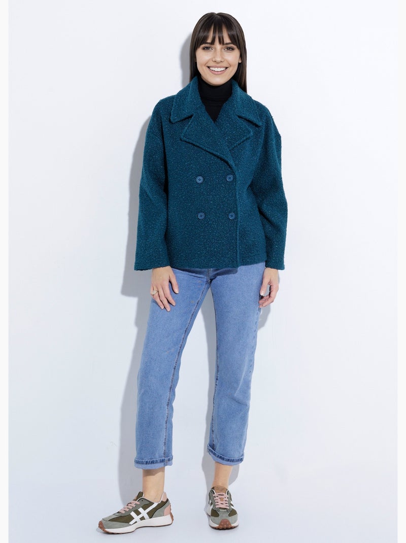 Caban court uni façon laine bouclée - Afibel Bleu canard - Kiabi
