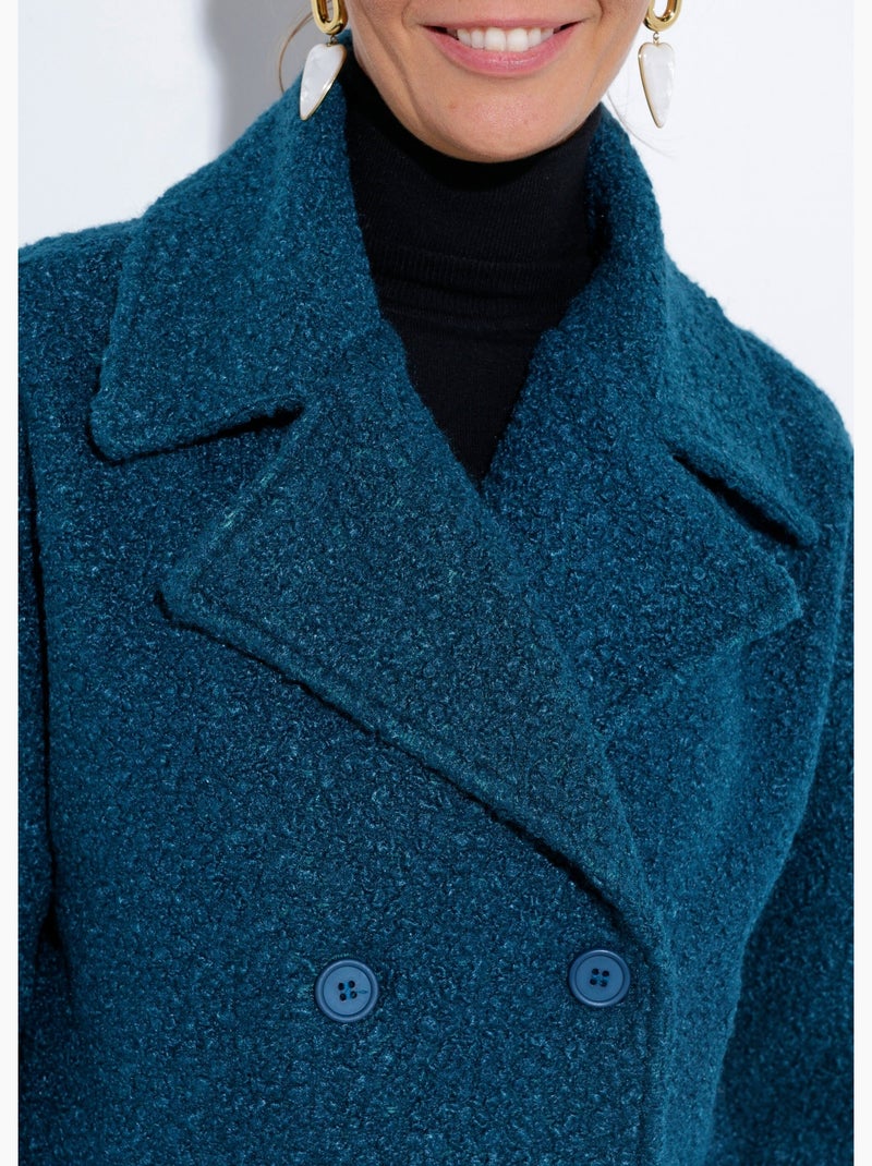 Caban court uni façon laine bouclée - Afibel Bleu canard - Kiabi