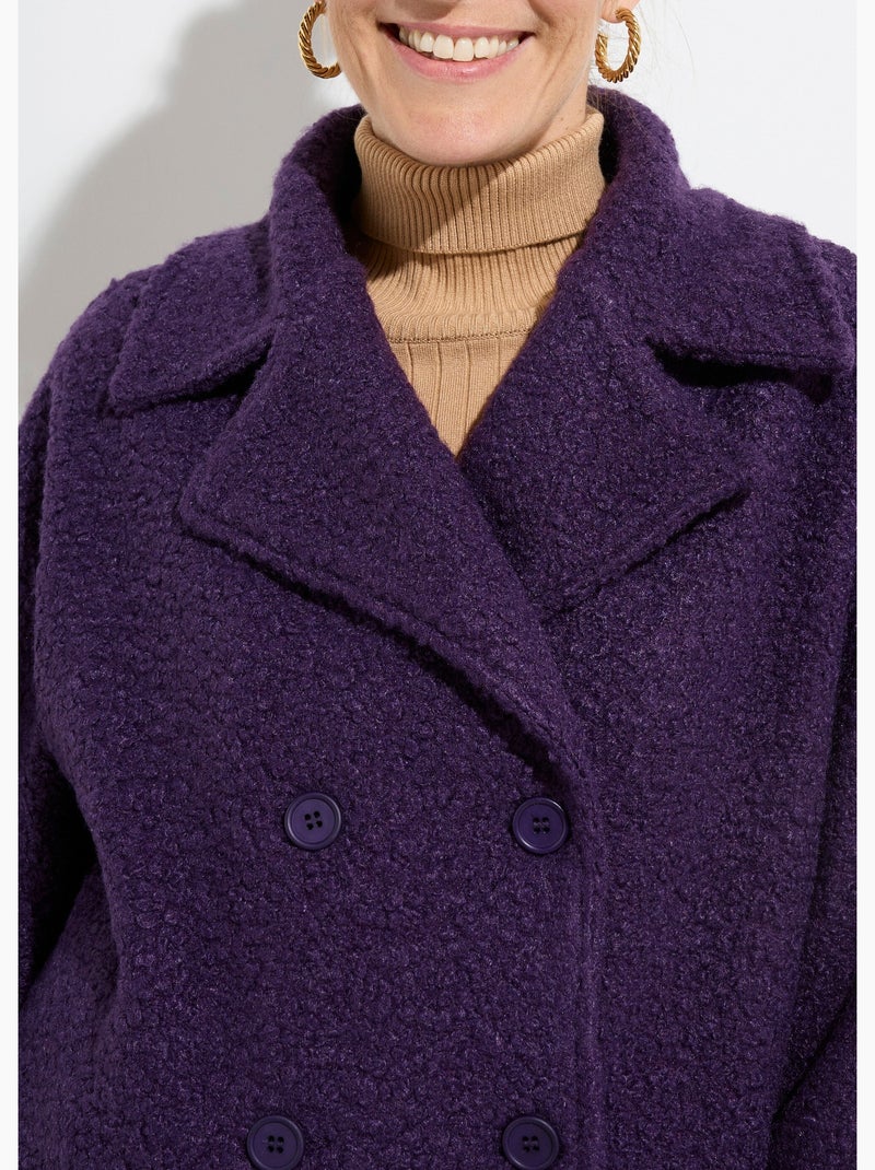 Caban court uni façon laine bouclée - Afibel Violet foncé - Kiabi
