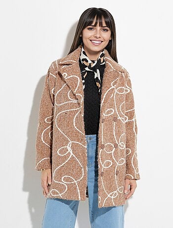Caban long fantaisie type laine bouillie - Afibel