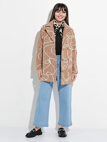 Caban long fantaisie type laine bouillie - Afibel