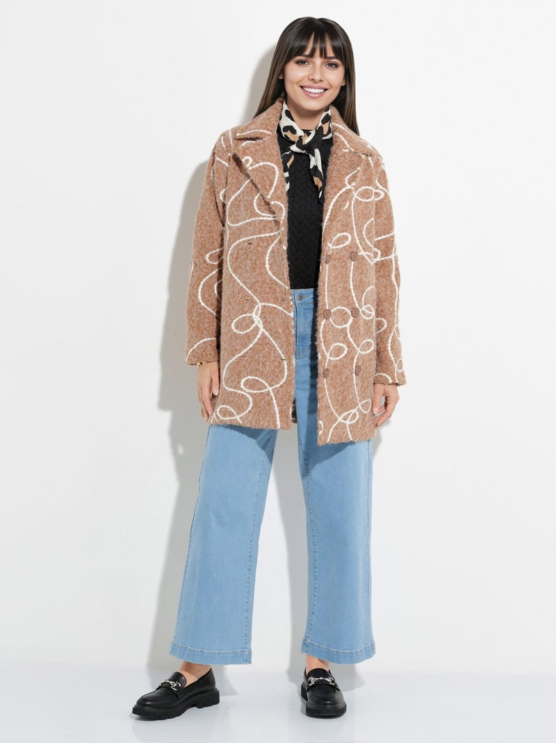 Caban long fantaisie type laine bouillie - Afibel Beige - Kiabi