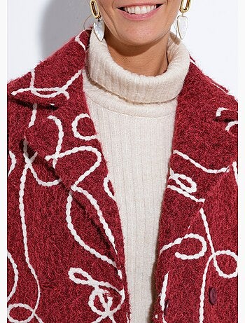 Caban long fantaisie type laine bouillie - Afibel