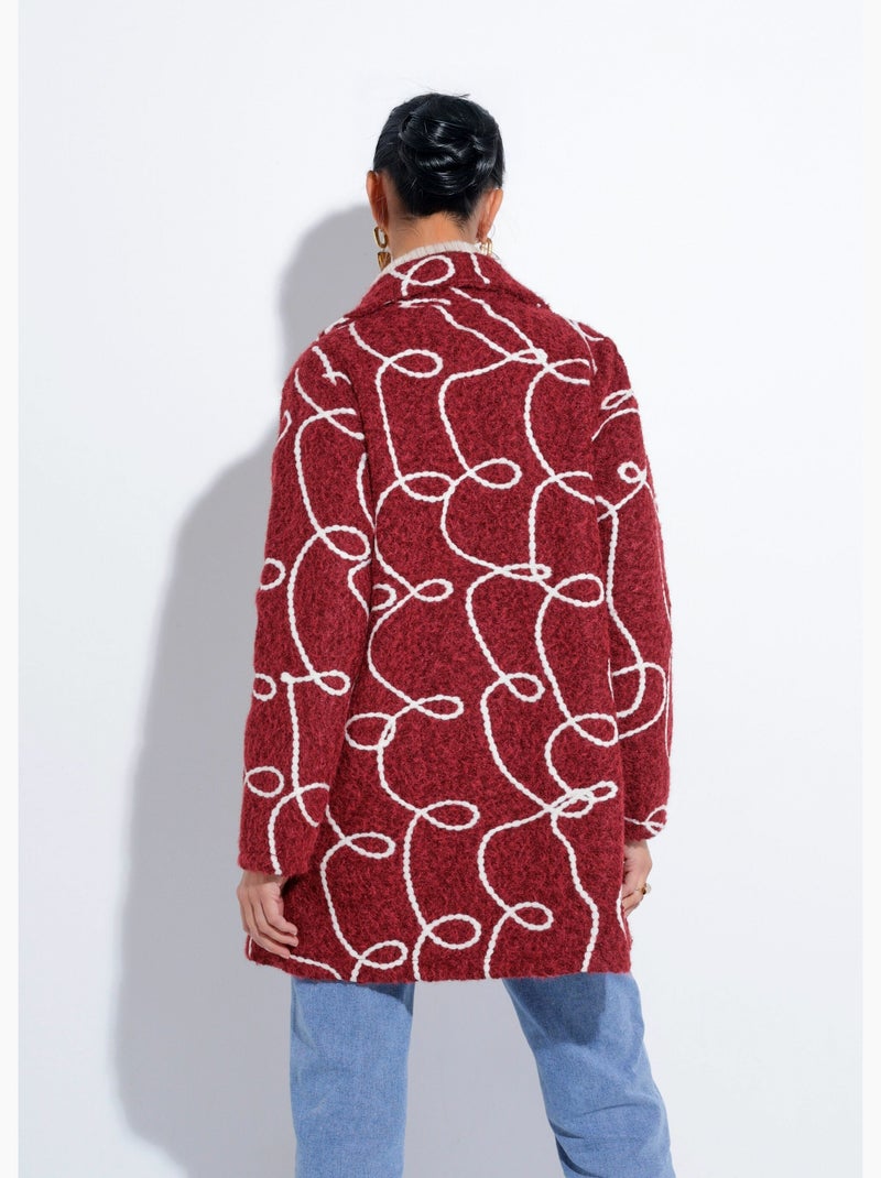 Caban long fantaisie type laine bouillie - Afibel Bordeaux - Kiabi