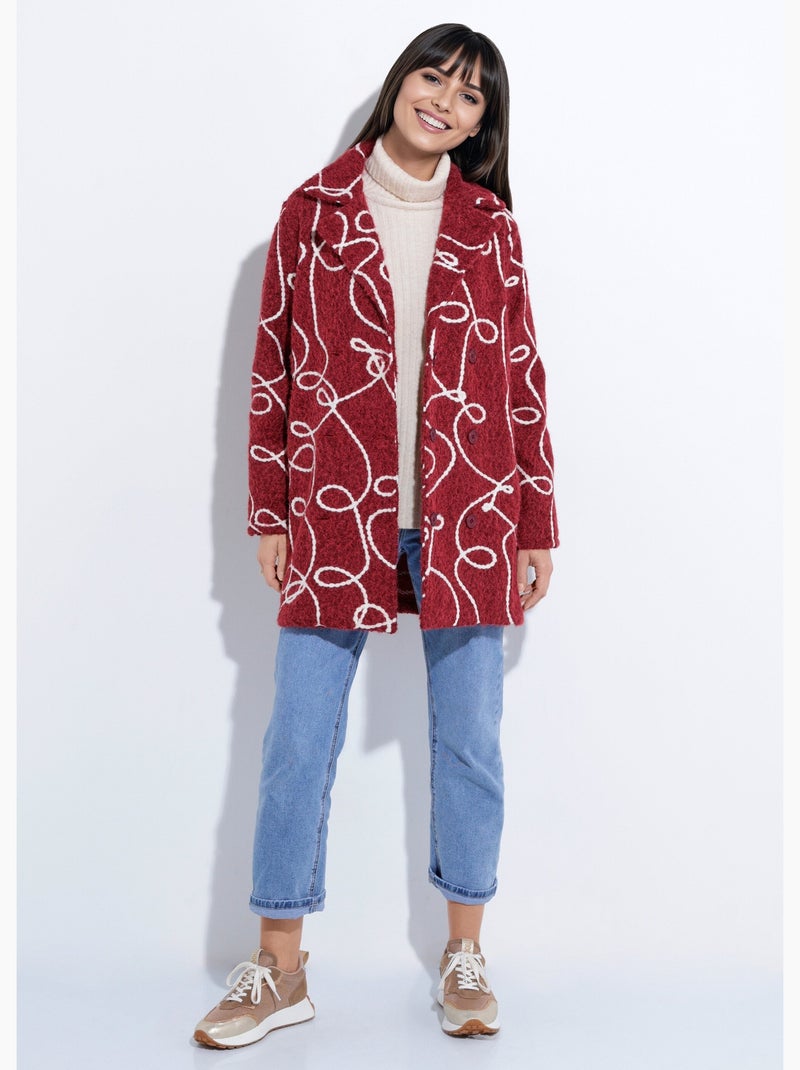 Caban long fantaisie type laine bouillie - Afibel Bordeaux - Kiabi