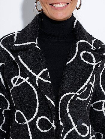 Caban long fantaisie type laine bouillie - Afibel