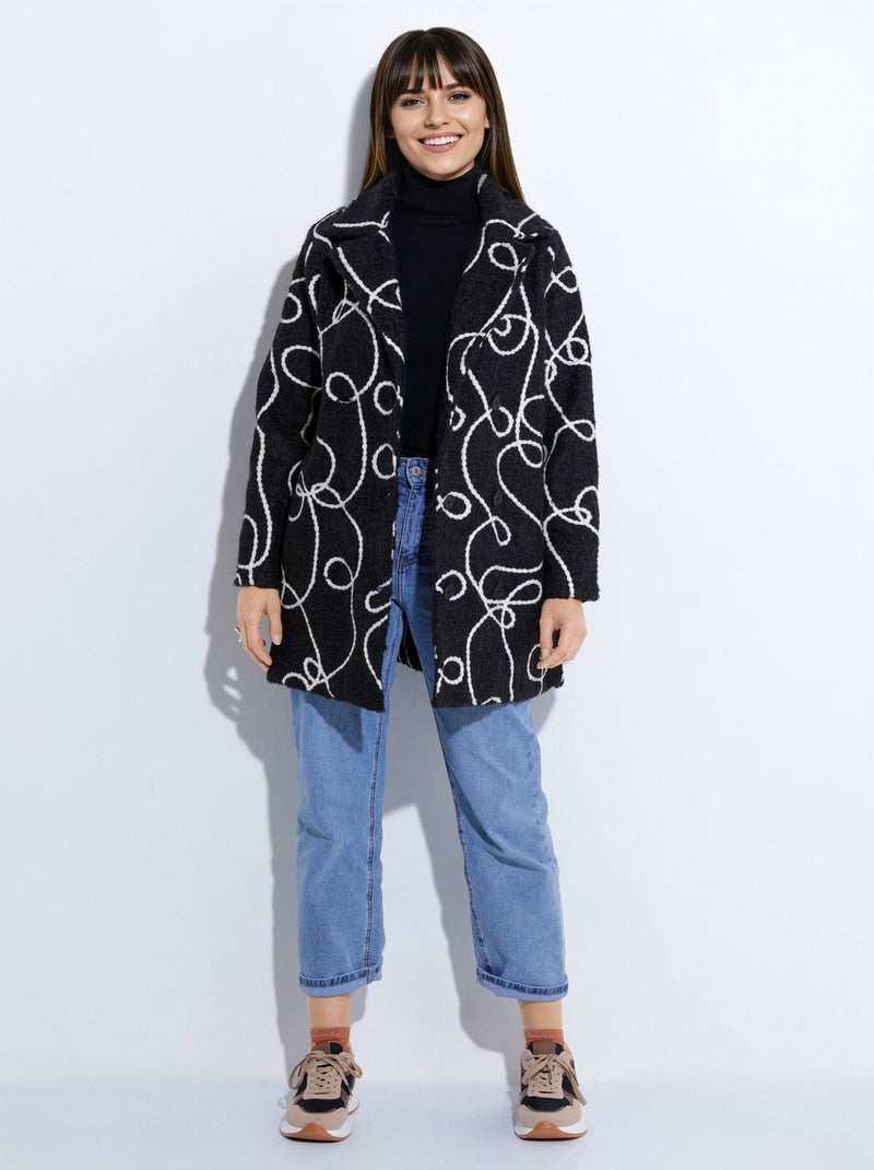 Caban long fantaisie type laine bouillie - Afibel Noir - Kiabi