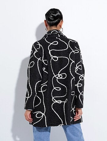 Caban long fantaisie type laine bouillie