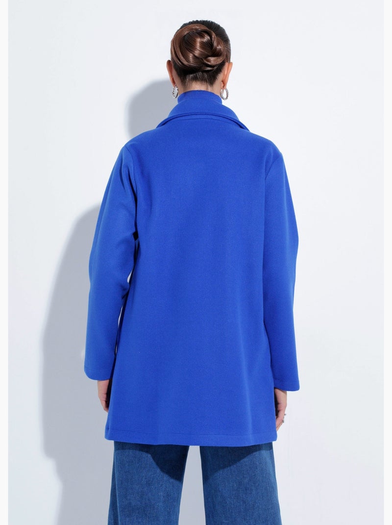Caban long uni façon drap de laine - Afibel Bleu électrique - Kiabi
