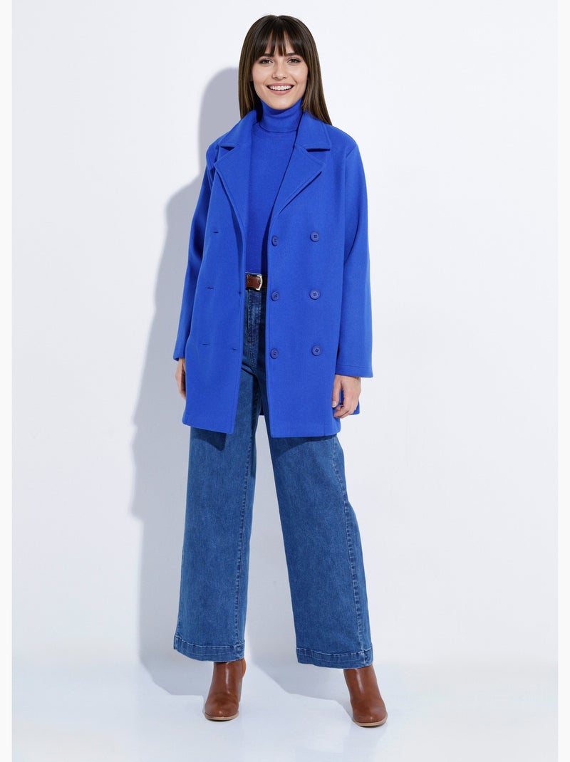 Caban long uni façon drap de laine - Afibel Bleu électrique - Kiabi