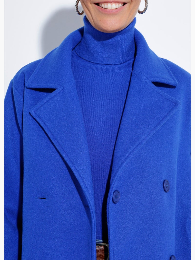 Caban long uni façon drap de laine - Afibel Bleu électrique - Kiabi