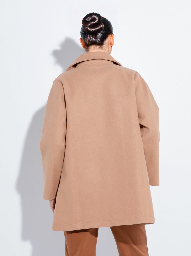 Caban long uni façon drap de laine - Afibel Camel - Kiabi