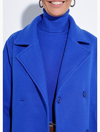 Caban long uni façon drap de laine