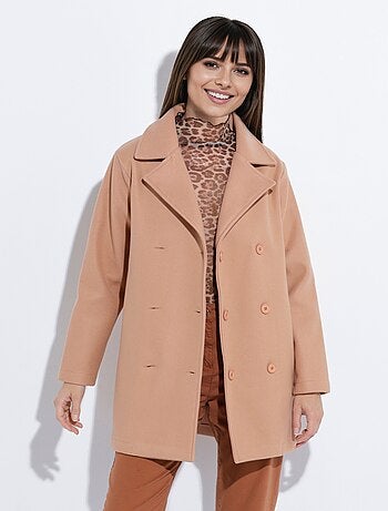 Caban long uni façon drap de laine